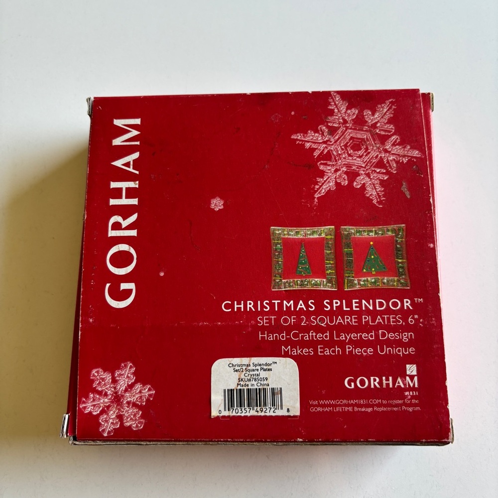 Gorham Christmas Splendor Set of 2 Square Crystal Plates, 6” - Picture 10 of 11